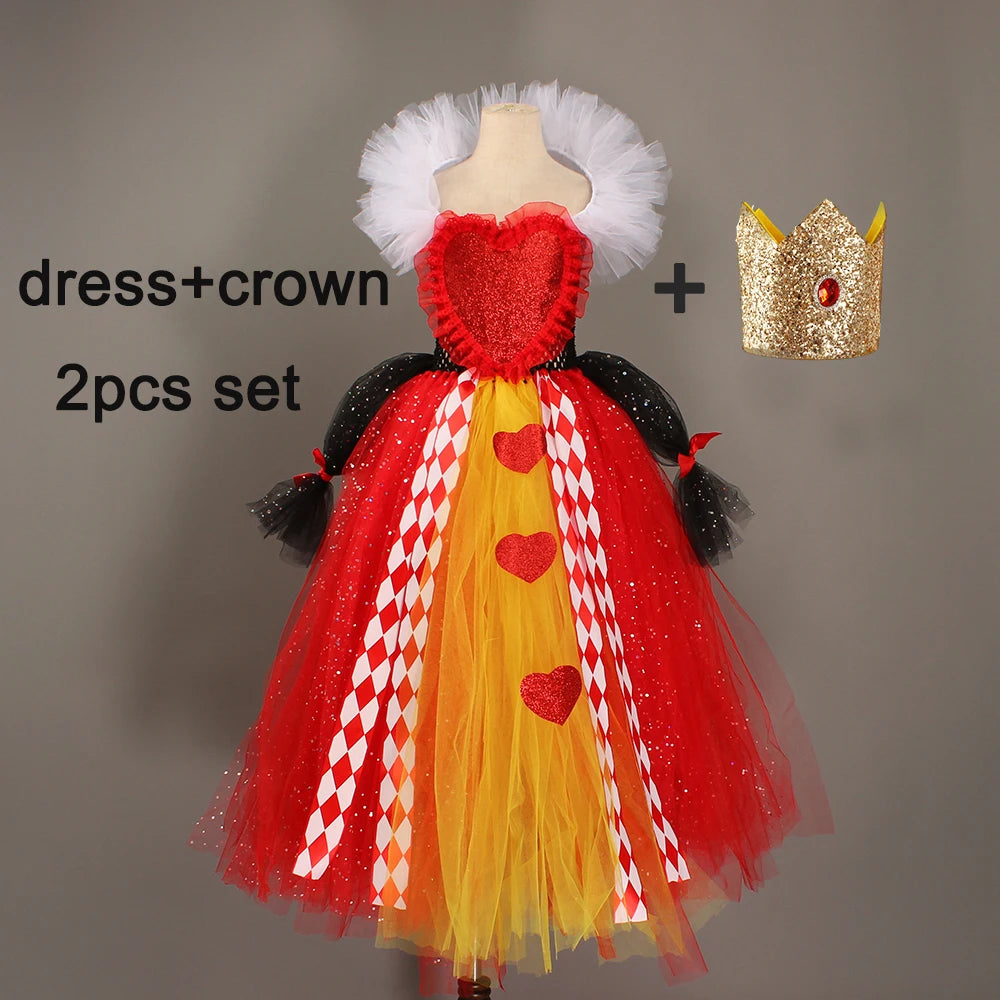 Evil Red Queen Sparkly Girls Tutu Dress Deluxe Wonderland Royal Heart Kids Halloween Fancy Dress Children Pageant Party Costume