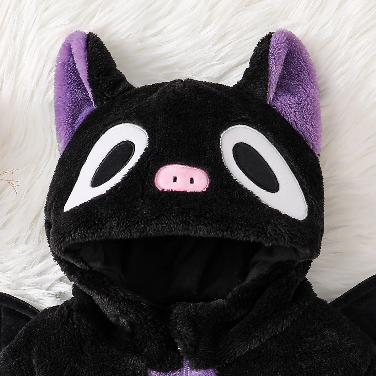 Halloween Baby Black Cat Rompers Cosplay Costume Fleece Long Sleeve Hooded Zip-Up Jumpsuit Infant Fuzzy Warm Hooded Overall