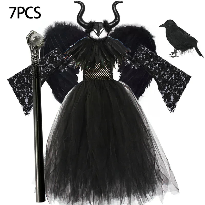 2025 Girls Cosplay Witch Halloween LED Dress Carnival Vestidos Party Kids Children Glowing Costume Party Princess Hat Dresses