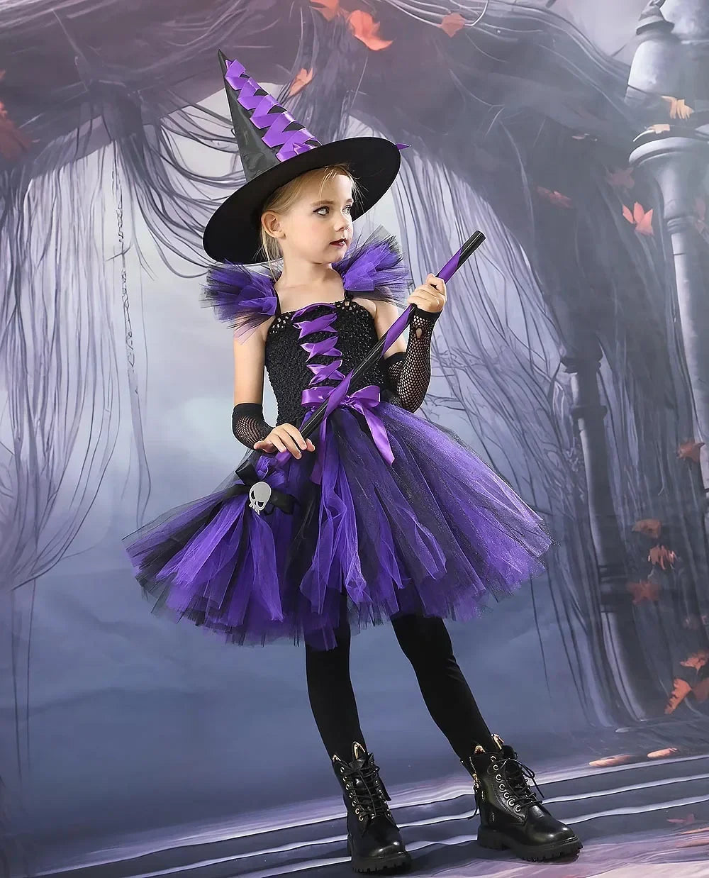 2025 Girls Cosplay Witch Halloween LED Dress Carnival Vestidos Party Kids Children Glowing Costume Party Princess Hat Dresses