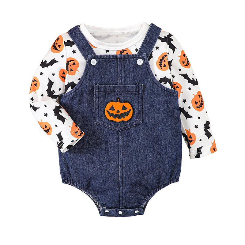 3Pcs Toddler Halloween Costumes Set Long Sleeve Ghost Witch Print Tops Pants Hat Infant Clothes for Party
