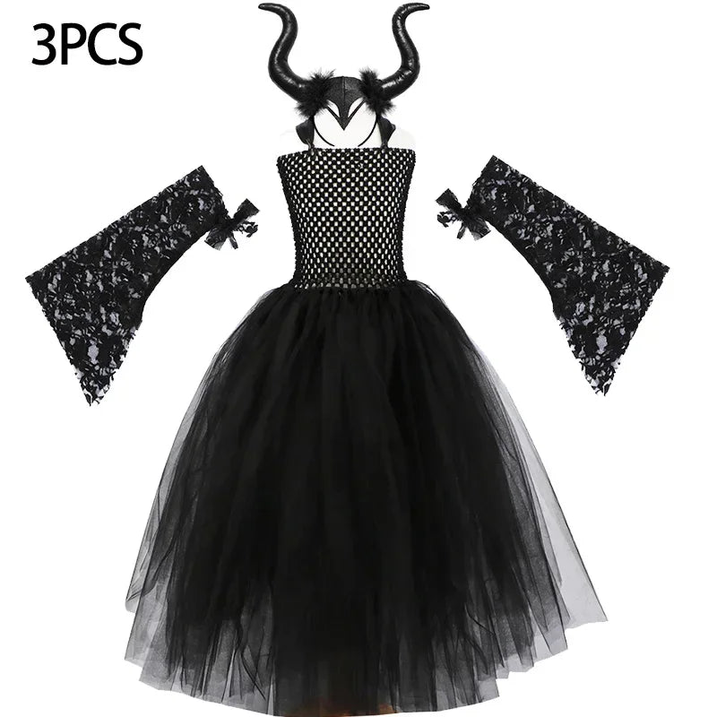 2025 Girls Cosplay Witch Halloween LED Dress Carnival Vestidos Party Kids Children Glowing Costume Party Princess Hat Dresses