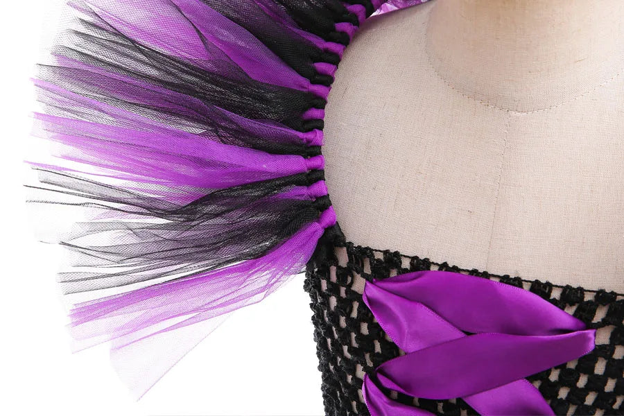 Maleficent Halloween For Children Costume Tulle Purple Black Dress Girls Cosplay Vestidos Party Evil Queen Mesh Princess Dresses