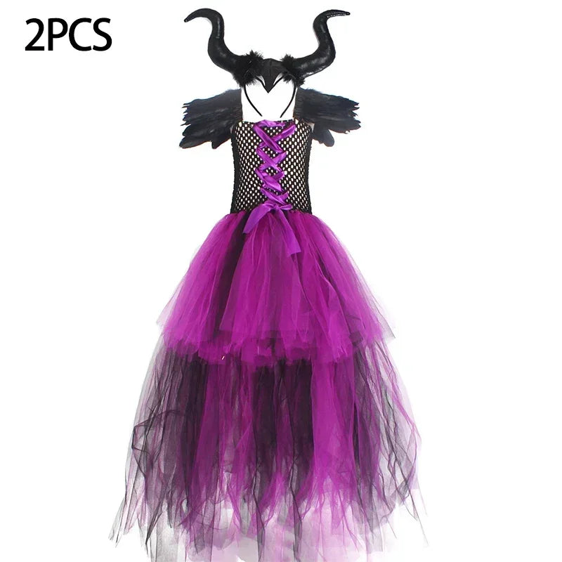 2025 Girls Cosplay Witch Halloween LED Dress Carnival Vestidos Party Kids Children Glowing Costume Party Princess Hat Dresses