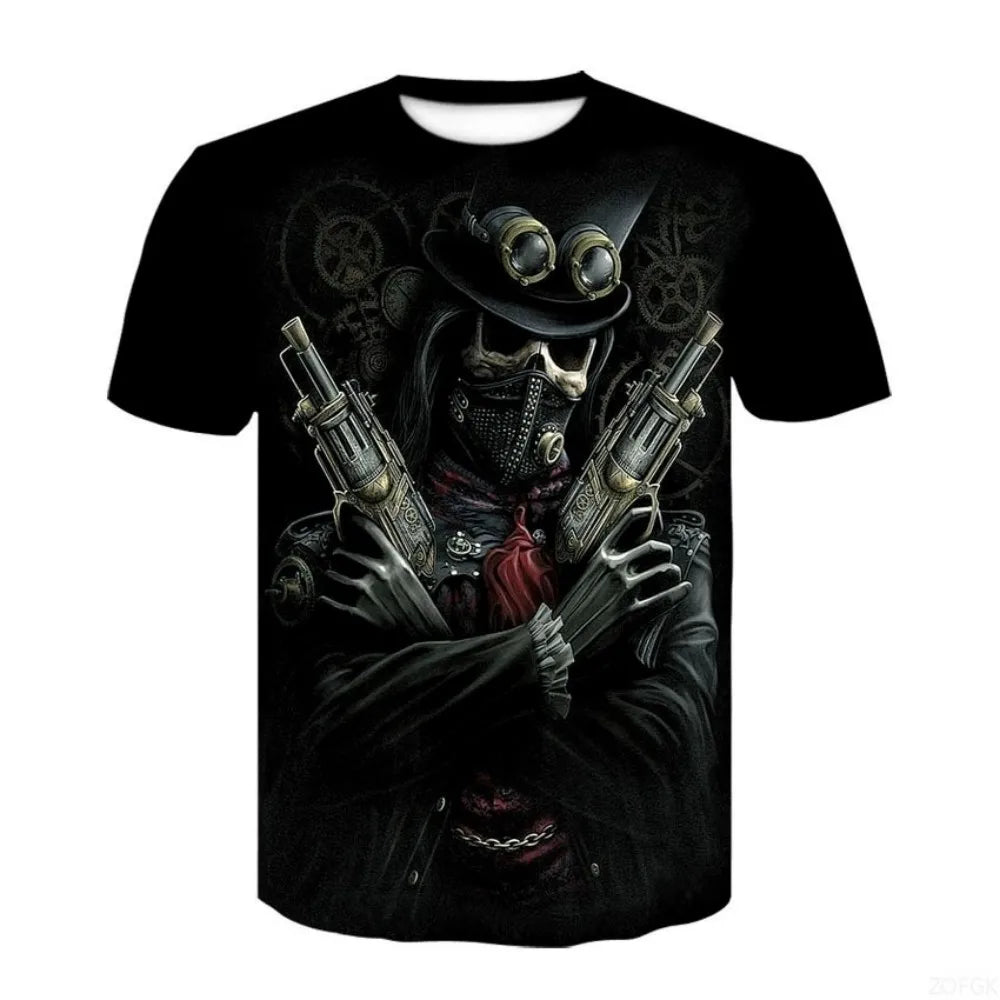2025 new men's horror skull Halloween print breathable and comfortable round neck T-shirt outdoor party casual top