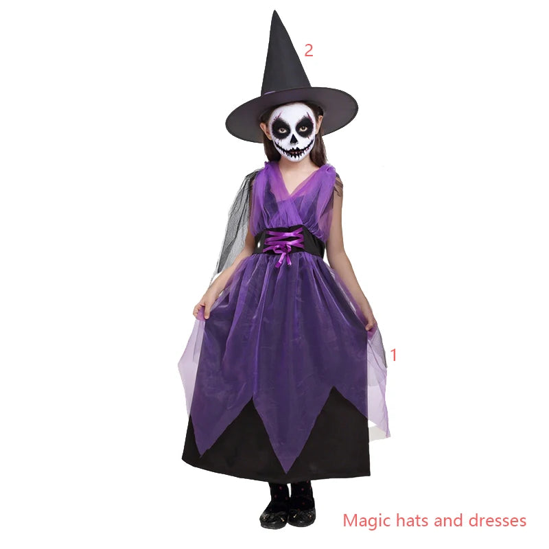 Girl Vampire Halloween Dress for Kid Ghost Bride Gothic Cosplay Vampire Costume Witch Dresses for Girls Carnival Party Clothes