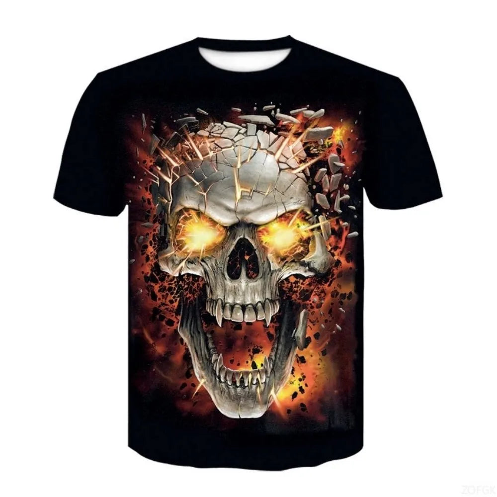 2025 new men's horror skull Halloween print breathable and comfortable round neck T-shirt outdoor party casual top