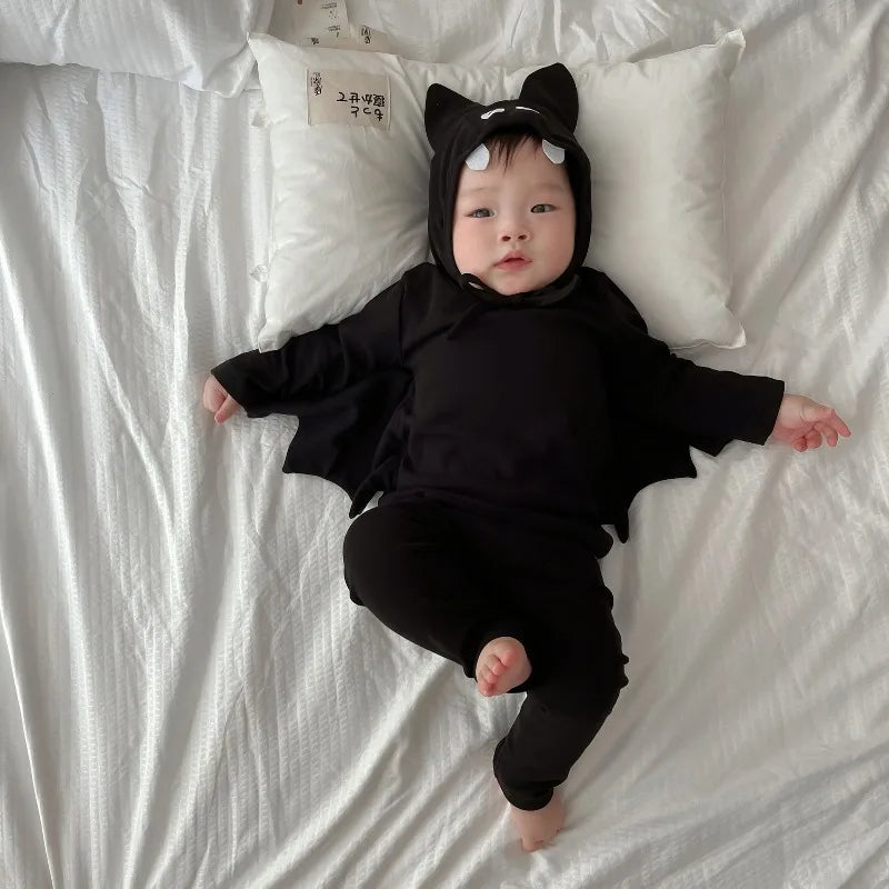 Halloween Costume Bat Cosplay  Baby Bodysuit Kids 3-Piece Set Batwing Long Sleeve Outfit  Infant Boys Girls Cute Autumn Dress Up