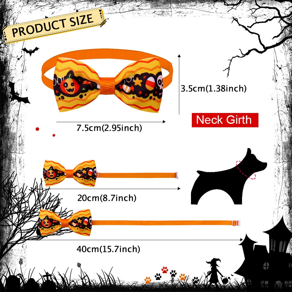 50pcs Halloween Small Dog Cat Bow Tie For Dogs Cats Bows Skull Styles Pet Dog Bowties Collar Holiday Grooming Items For Dogs