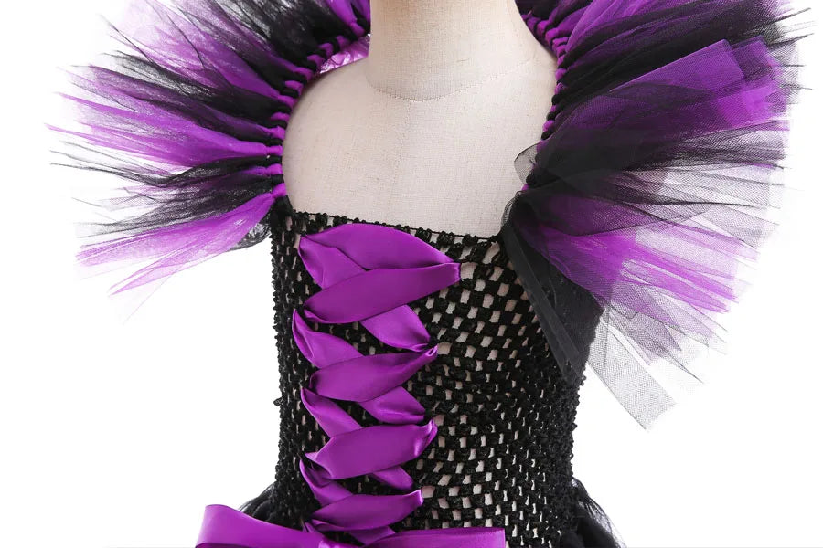 Maleficent Halloween For Children Costume Tulle Purple Black Dress Girls Cosplay Vestidos Party Evil Queen Mesh Princess Dresses