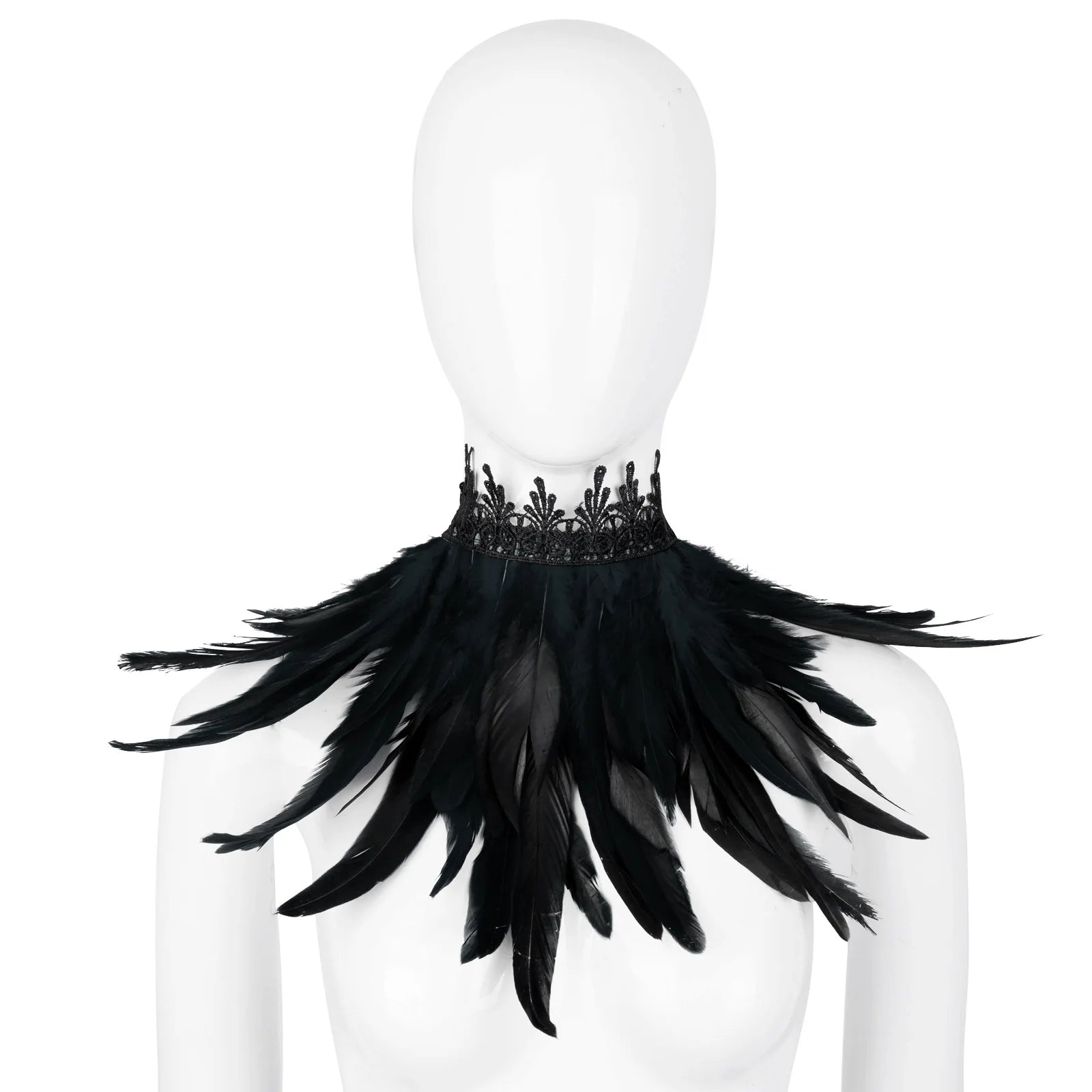 Dramatic Gothic Feather Neck Wrap Scarf - A Stunning Accessory for Halloween Celebrations, Dance Performances