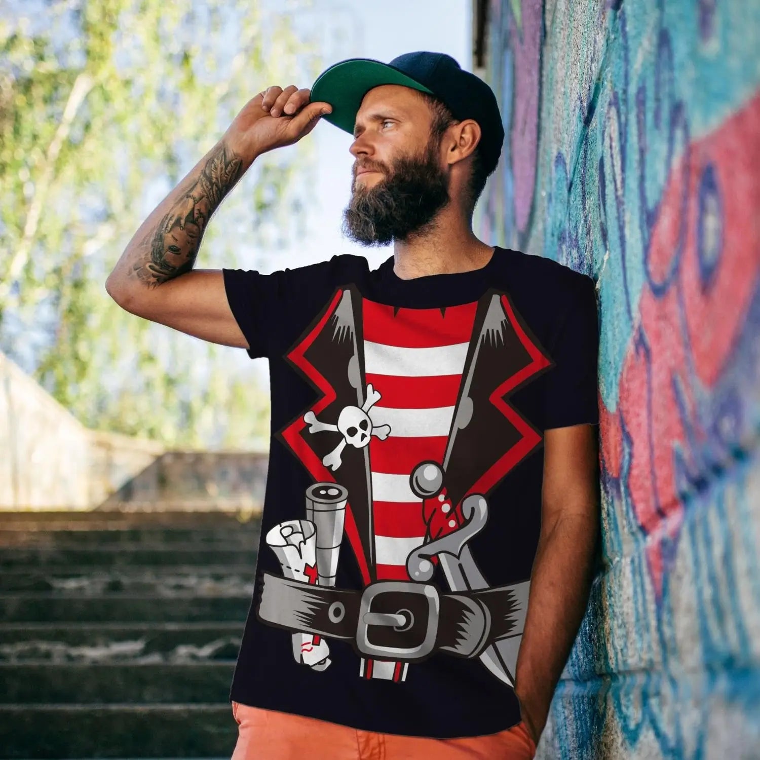 KYKU Halloween Pirate Costume Men Shirt Adult Funny 3D Print Graphics Novelty Clothing