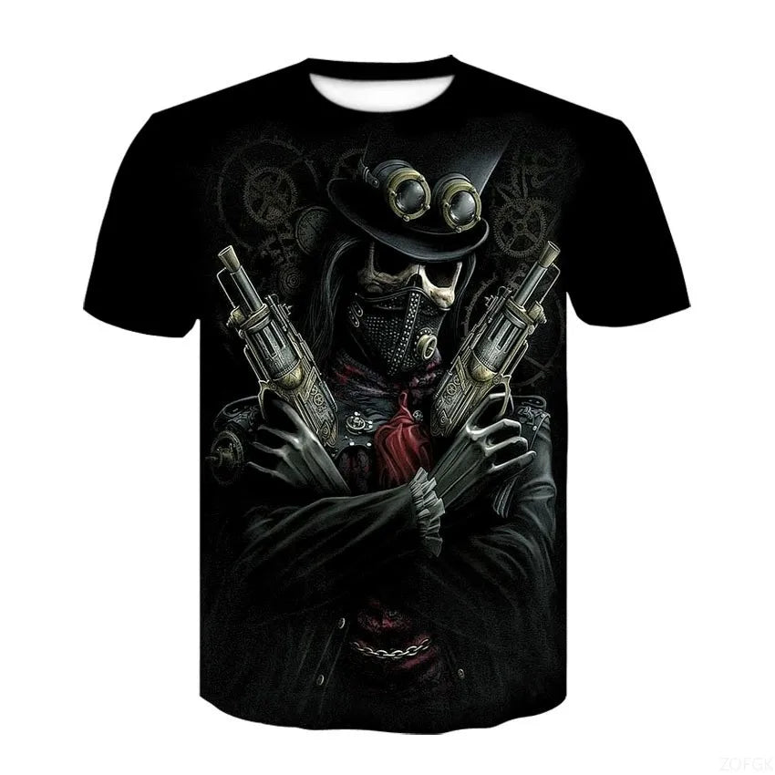 2025 new men's horror skull Halloween print breathable and comfortable round neck T-shirt outdoor party casual top