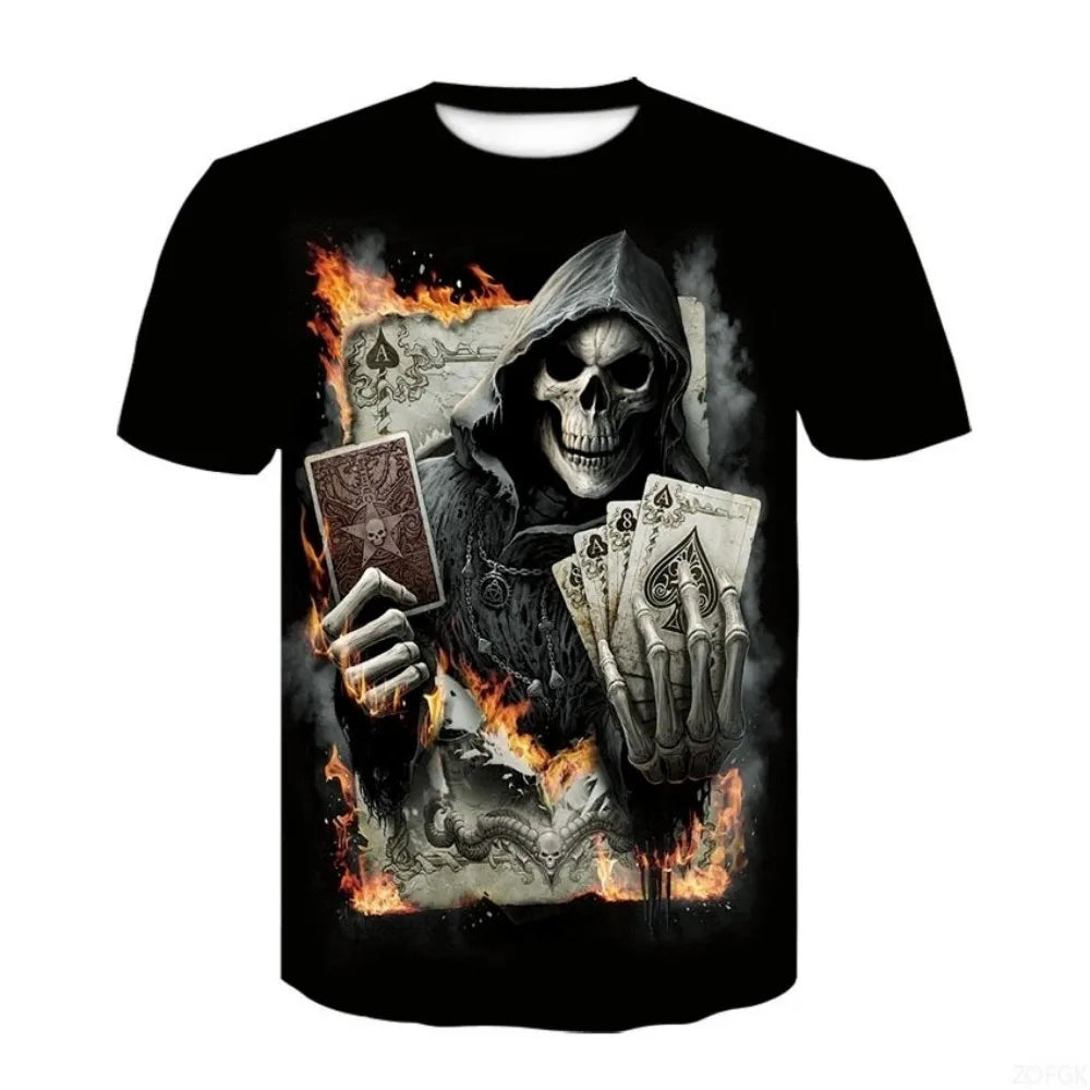 2025 new men's horror skull Halloween print breathable and comfortable round neck T-shirt outdoor party casual top