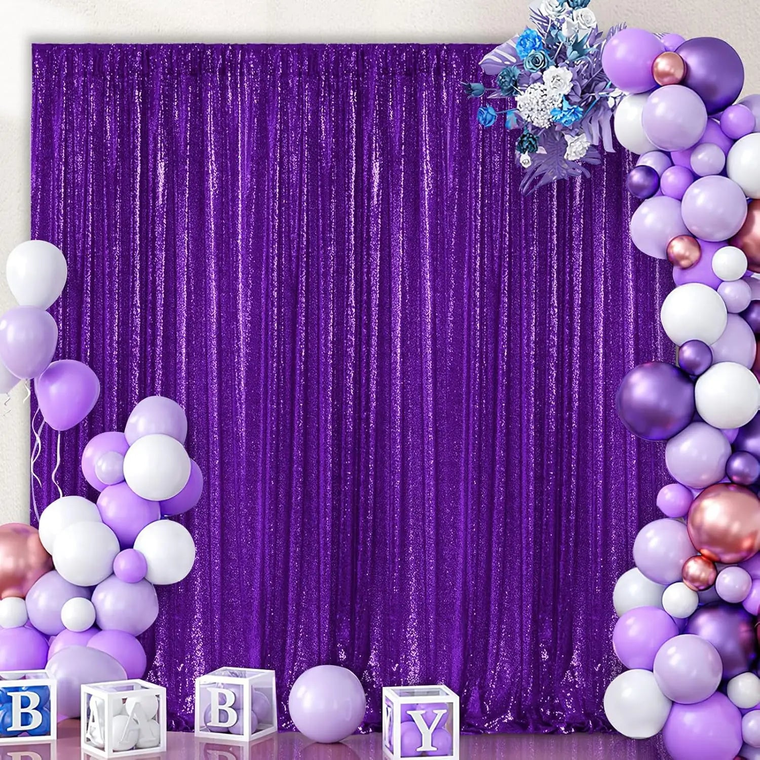 Purple Party Sequin Backdrop Curtain: Glitter 2 Pcs-4ftx8ft Photo Backdrop Curtains - Halloween Holiday Birthday Festival Decor