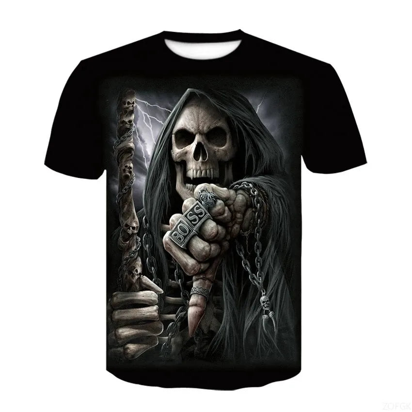 2025 new men's horror skull Halloween print breathable and comfortable round neck T-shirt outdoor party casual top