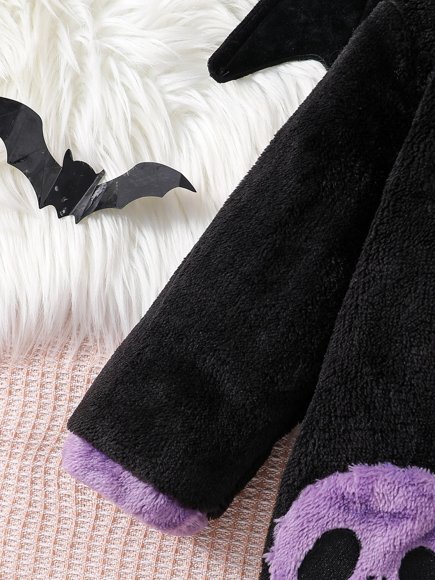 Halloween Baby Black Cat Rompers Cosplay Costume Fleece Long Sleeve Hooded Zip-Up Jumpsuit Infant Fuzzy Warm Hooded Overall