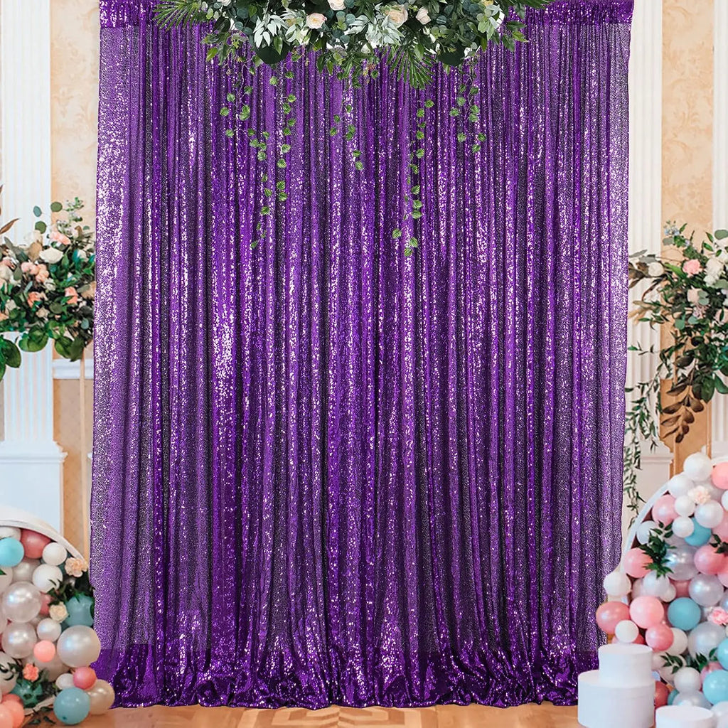 Purple Party Sequin Backdrop Curtain: Glitter 2 Pcs-4ftx8ft Photo Backdrop Curtains - Halloween Holiday Birthday Festival Decor