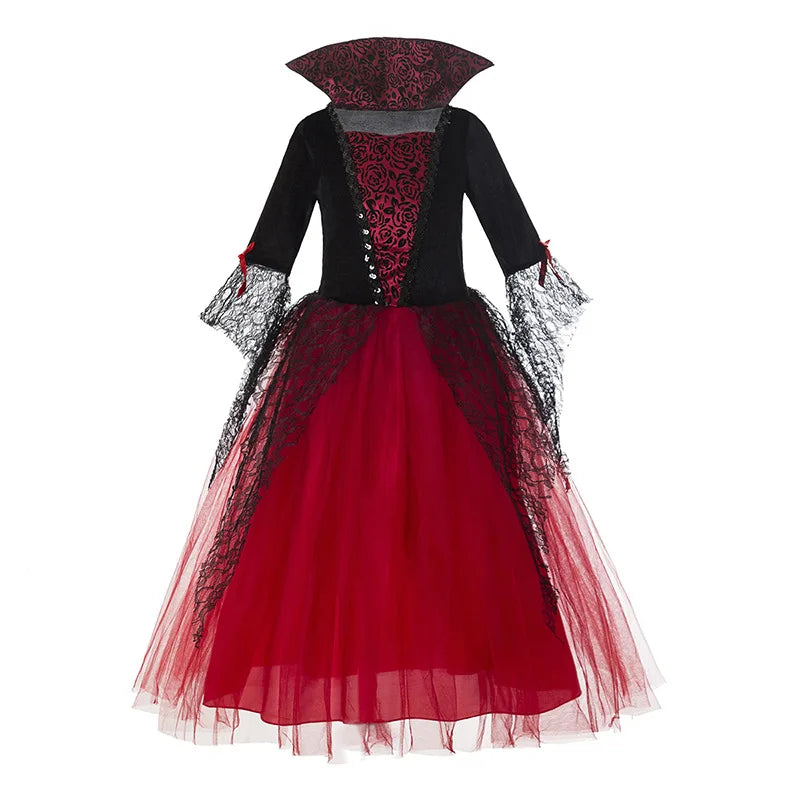 Girl Vampire Halloween Dress for Kid Ghost Bride Gothic Cosplay Vampire Costume Witch Dresses for Girls Carnival Party Clothes
