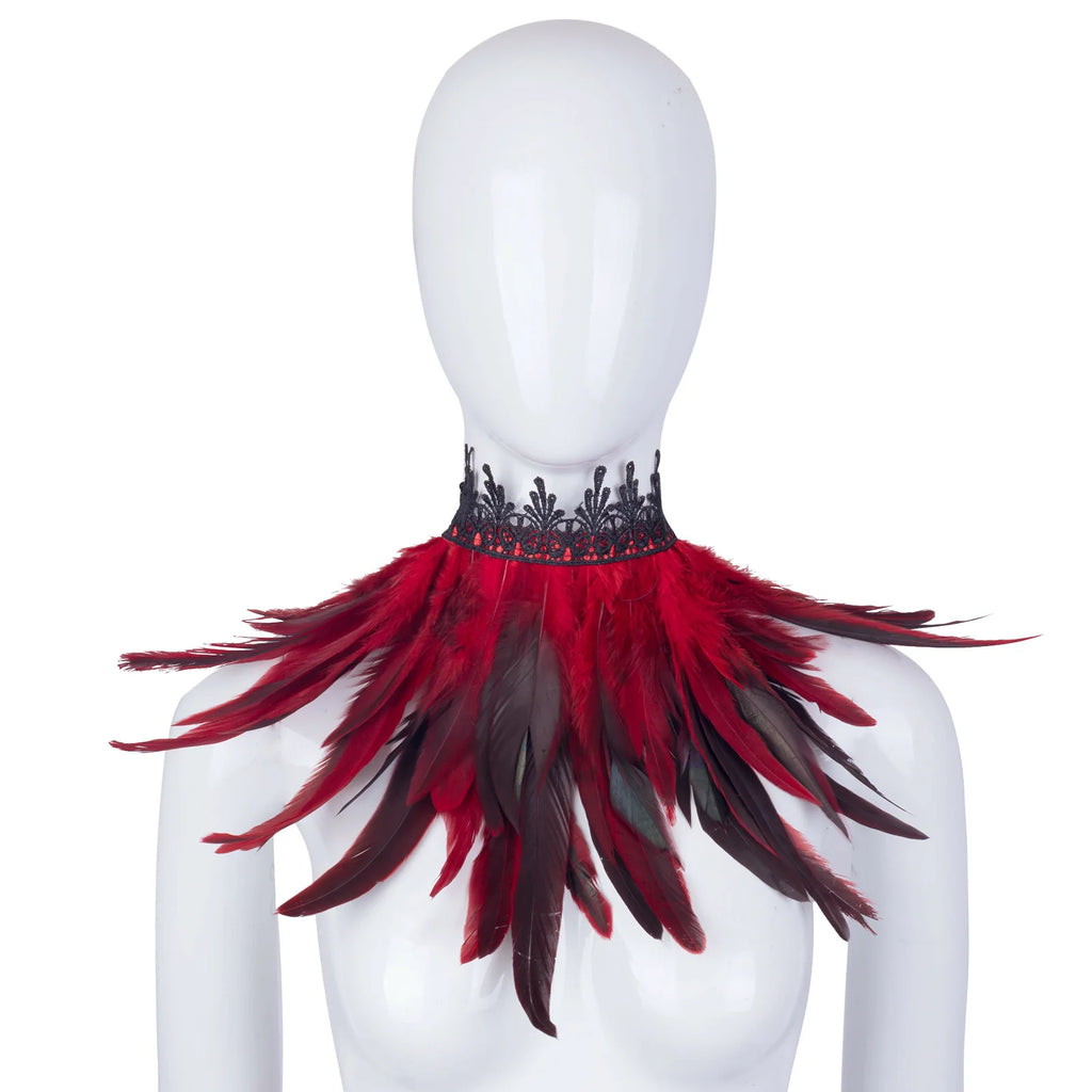 Dramatic Gothic Feather Neck Wrap Scarf - A Stunning Accessory for Halloween Celebrations, Dance Performances