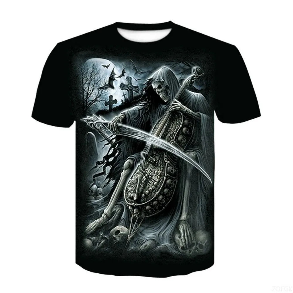 2025 new men's horror skull Halloween print breathable and comfortable round neck T-shirt outdoor party casual top