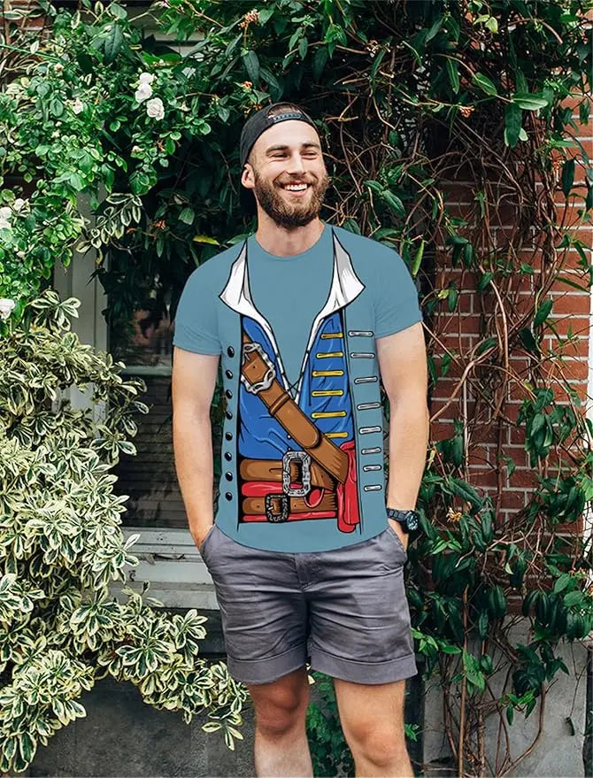 KYKU Halloween Pirate Costume Men Shirt Adult Funny 3D Print Graphics Novelty Clothing