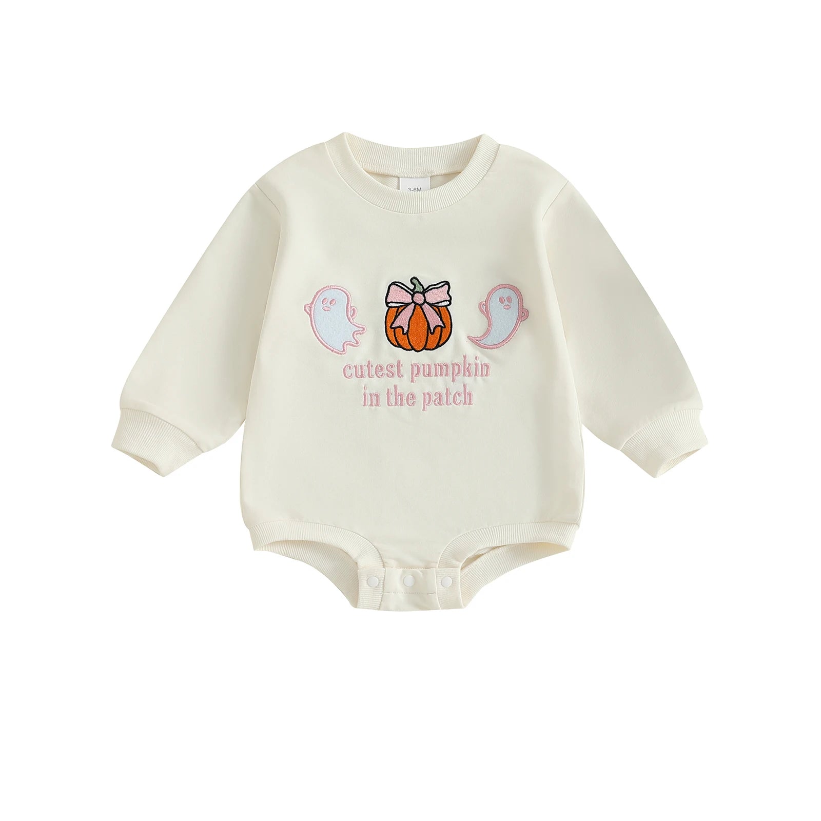 Infant Halloween Costume Long Sleeve Crew Neck Pumpkin Ghost Embroidered Jumpsuit Toddler Autumn  Baby Girl Fall Outfit