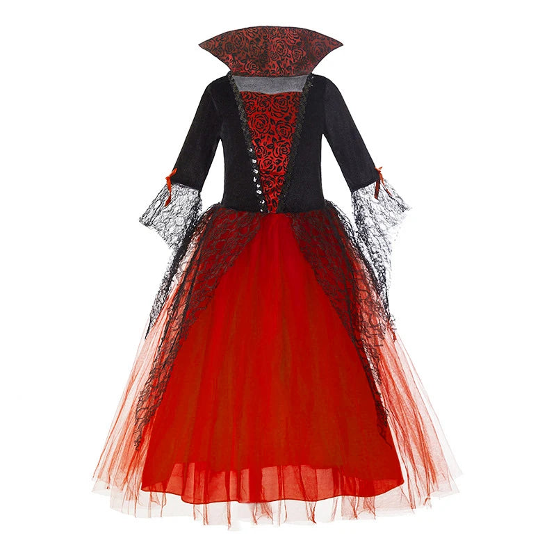 Kids Halloween Vampire Cosplay Costume Scarlet Gothic Dress with LED Light Perfect for Ghost Bride Carnival & Party Outfits