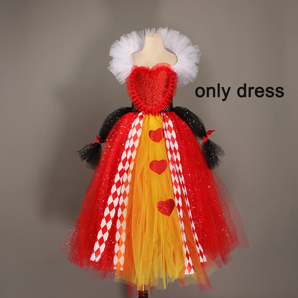 Evil Red Queen Sparkly Girls Tutu Dress Deluxe Wonderland Royal Heart Kids Halloween Fancy Dress Children Pageant Party Costume