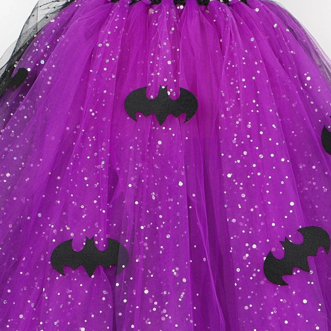 2025 Halloween Festive Party Girls Cosplay Witch Purple Puffy Sleeveless Bat Decoration Dress Girls Classic Festive Clothing Set
