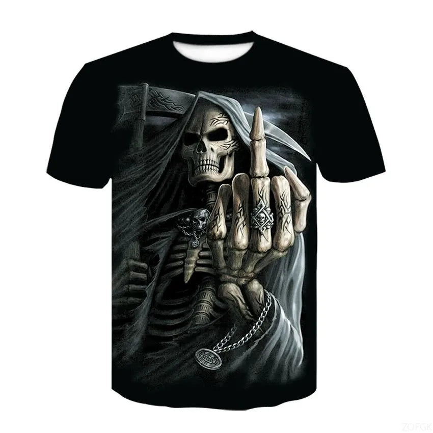 2025 new men's horror skull Halloween print breathable and comfortable round neck T-shirt outdoor party casual top