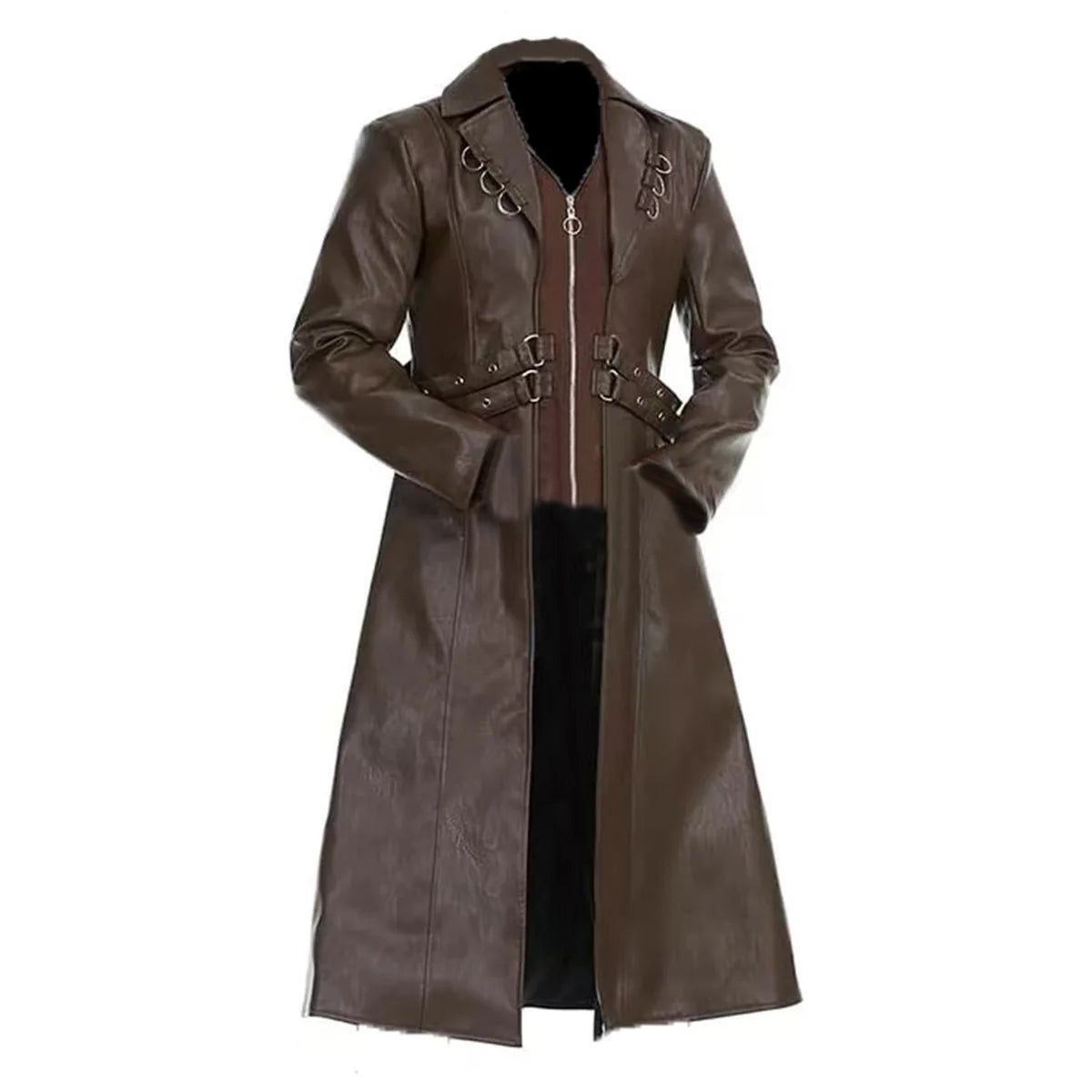 Men Steampunk Faux Leather Vintage Jacket Medieval Trench Coat Long Outwear Winter Gothic Windbreaker Motorcycle Halloween Stage
