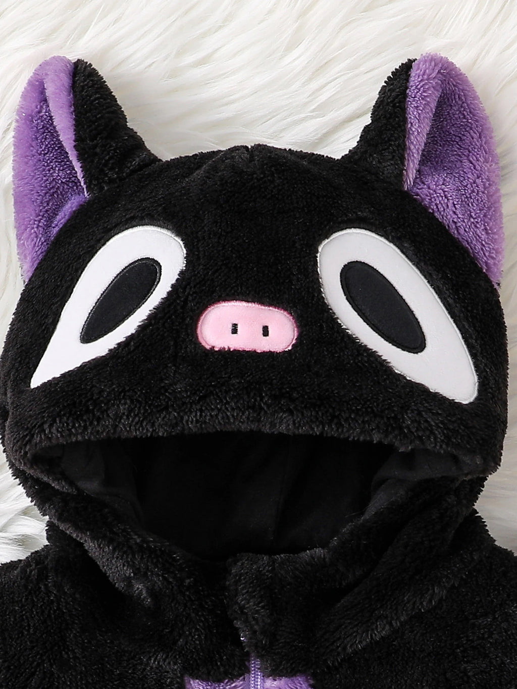 Halloween Baby Black Cat Rompers Cosplay Costume Fleece Long Sleeve Hooded Zip-Up Jumpsuit Infant Fuzzy Warm Hooded Overall