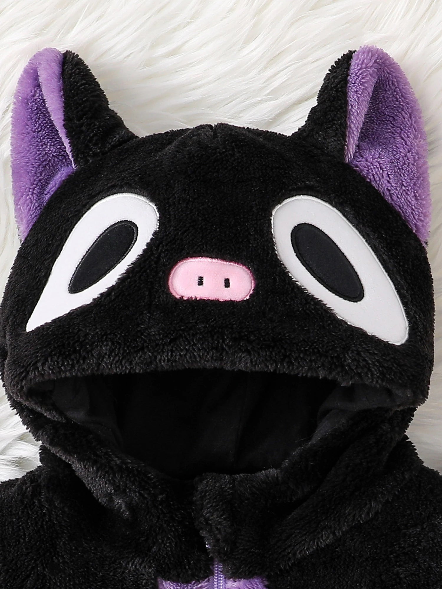 Halloween Baby Black Cat Rompers Cosplay Costume Fleece Long Sleeve Hooded Zip-Up Jumpsuit Infant Fuzzy Warm Hooded Overall