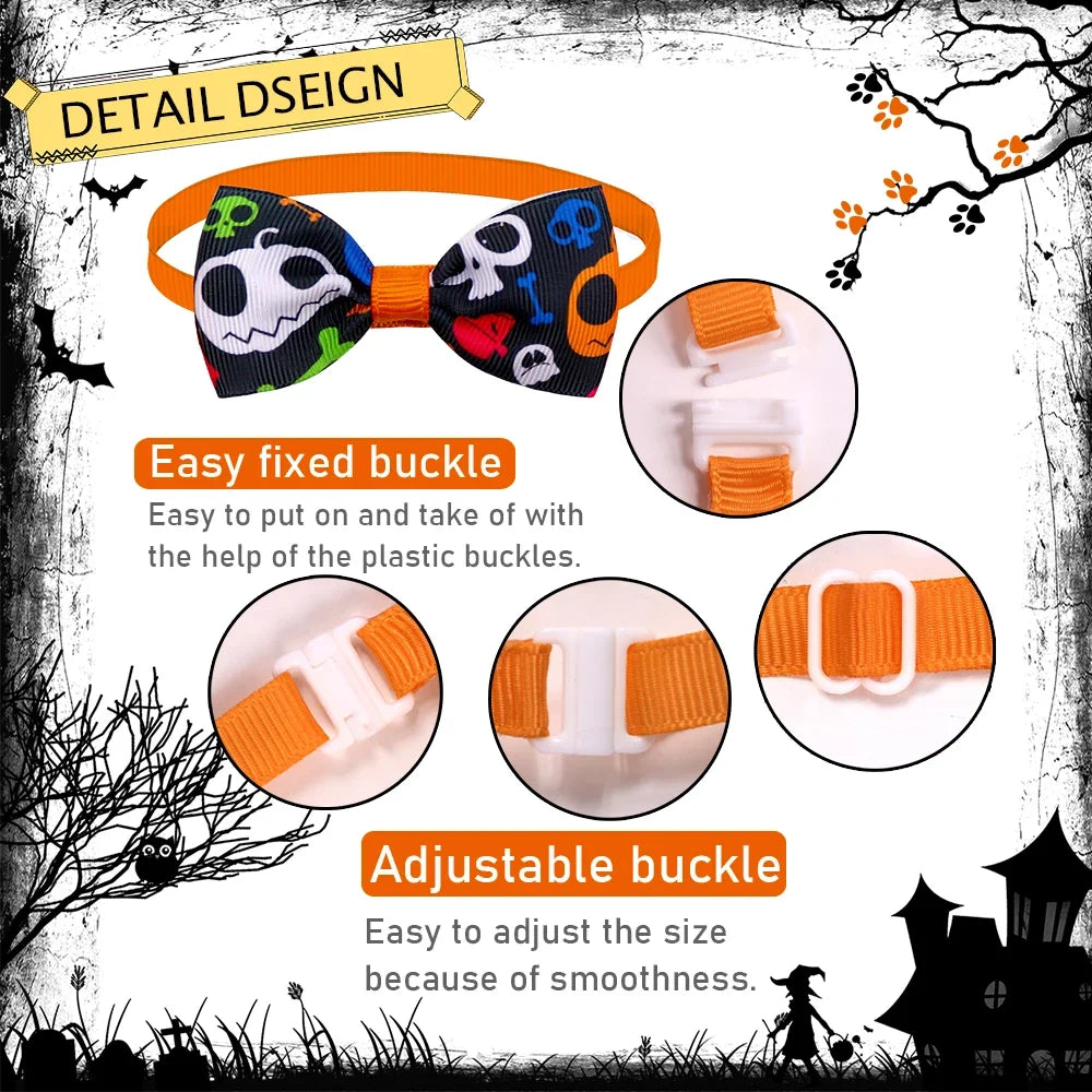 50pcs Halloween Small Dog Cat Bow Tie For Dogs Cats Bows Skull Styles Pet Dog Bowties Collar Holiday Grooming Items For Dogs