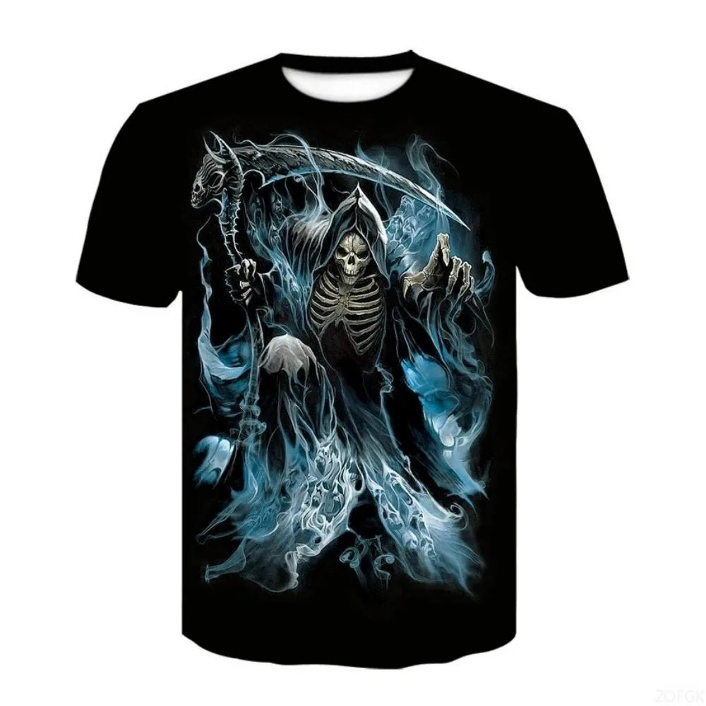 2025 new men's horror skull Halloween print breathable and comfortable round neck T-shirt outdoor party casual top