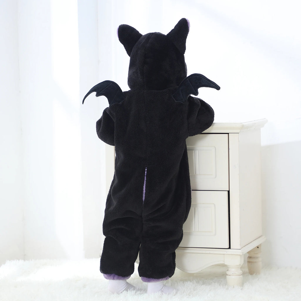 Halloween Baby Black Cat Rompers Cosplay Costume Fleece Long Sleeve Hooded Zip-Up Jumpsuit Infant Fuzzy Warm Hooded Overall
