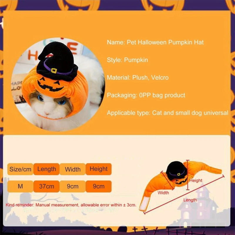 Halloween Cat Cap Pumpkin Plush Head Cover Cute Cat Dog Woven Warm Headdress Pet Hat Kitten Puppy Cosplay Costume Accessories