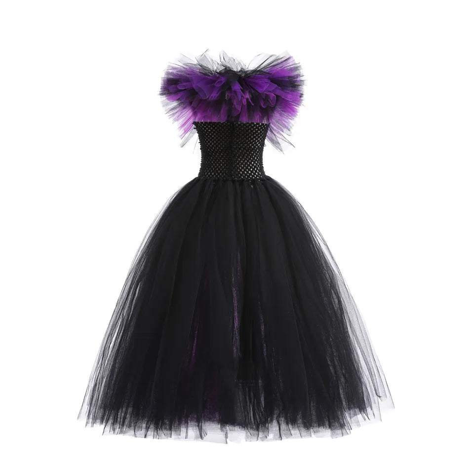 Maleficent Halloween For Children Costume Tulle Purple Black Dress Girls Cosplay Vestidos Party Evil Queen Mesh Princess Dresses