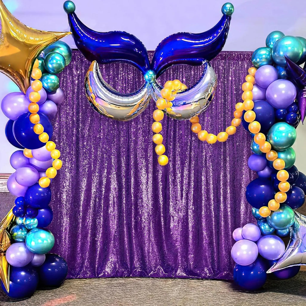 Purple Party Sequin Backdrop Curtain: Glitter 2 Pcs-4ftx8ft Photo Backdrop Curtains - Halloween Holiday Birthday Festival Decor