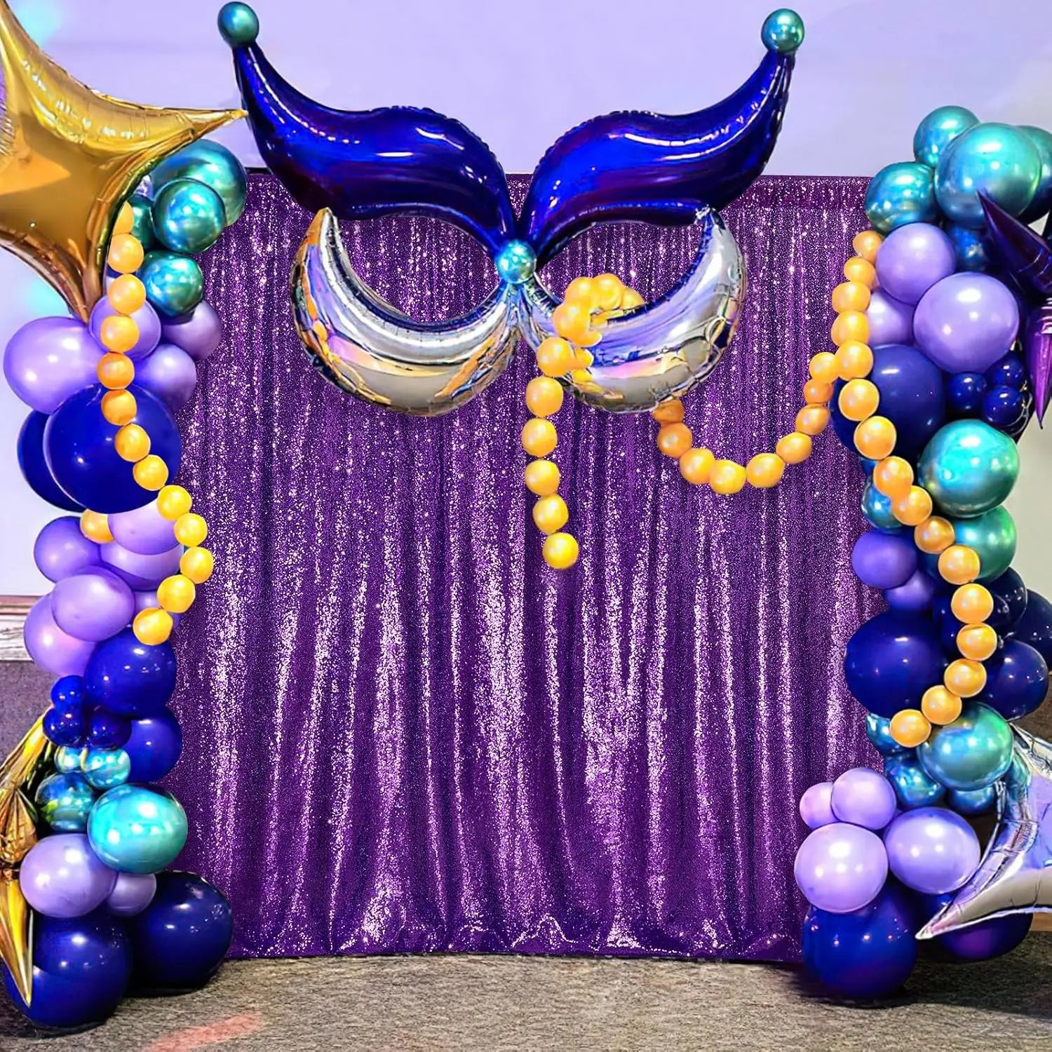 Purple Party Sequin Backdrop Curtain: Glitter 2 Pcs-4ftx8ft Photo Backdrop Curtains - Halloween Holiday Birthday Festival Decor