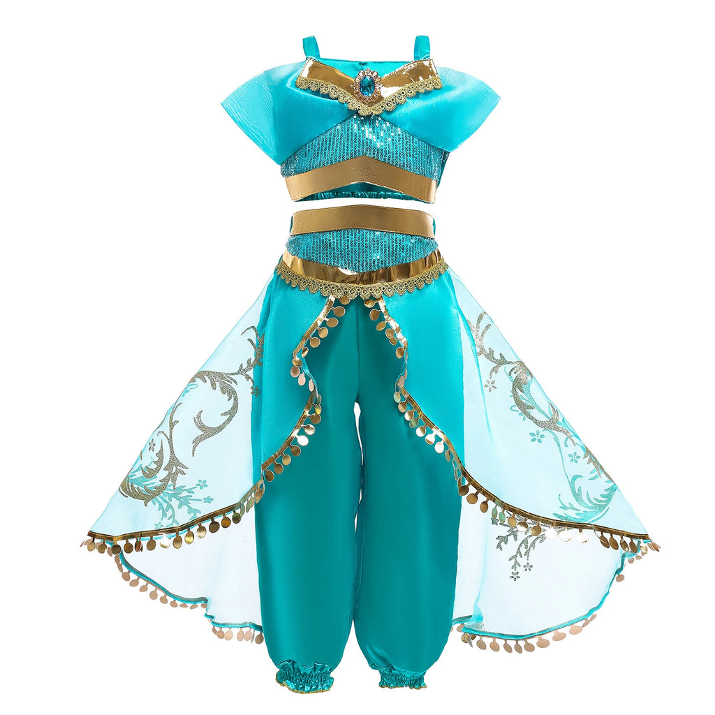 Jasmine Princess Dress for Girls Cosplay Aladdin Magic Lamp Costume Outfit Girls Halloween Kids Birthday Carnival Dance Vestidos