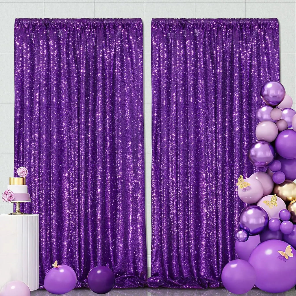 Purple Party Sequin Backdrop Curtain: Glitter 2 Pcs-4ftx8ft Photo Backdrop Curtains - Halloween Holiday Birthday Festival Decor
