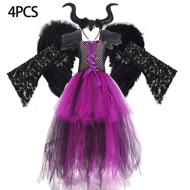 2025 Girls Cosplay Witch Halloween LED Dress Carnival Vestidos Party Kids Children Glowing Costume Party Princess Hat Dresses