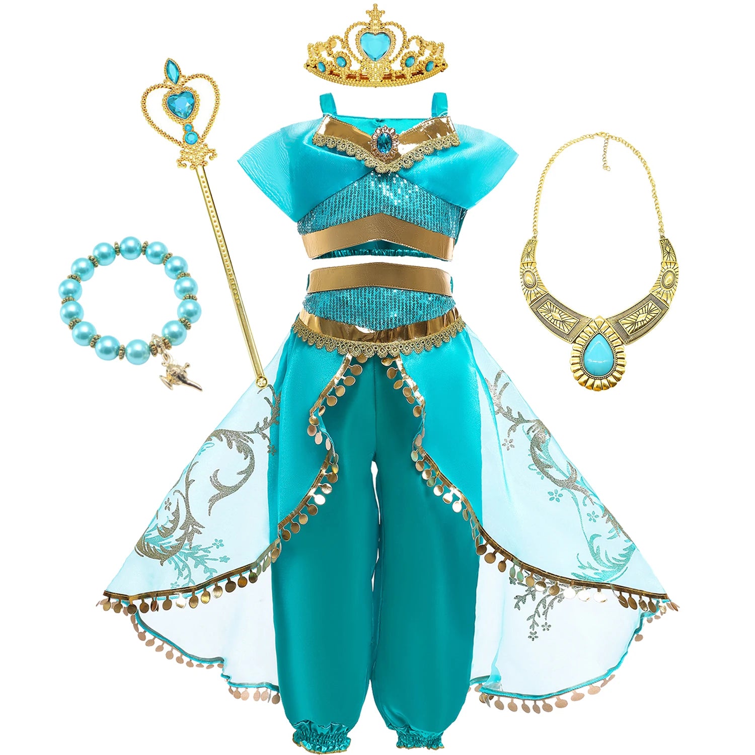 Jasmine Princess Dress for Girls Cosplay Aladdin Magic Lamp Costume Outfit Girls Halloween Kids Birthday Carnival Dance Vestidos