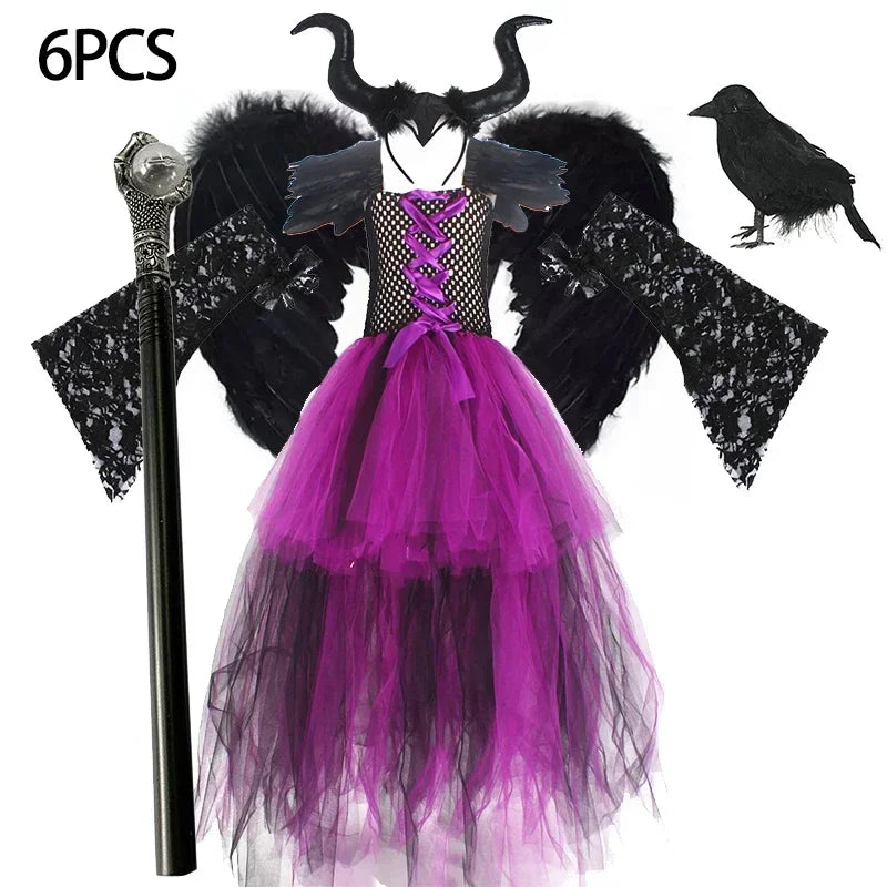 2025 Girls Cosplay Witch Halloween LED Dress Carnival Vestidos Party Kids Children Glowing Costume Party Princess Hat Dresses