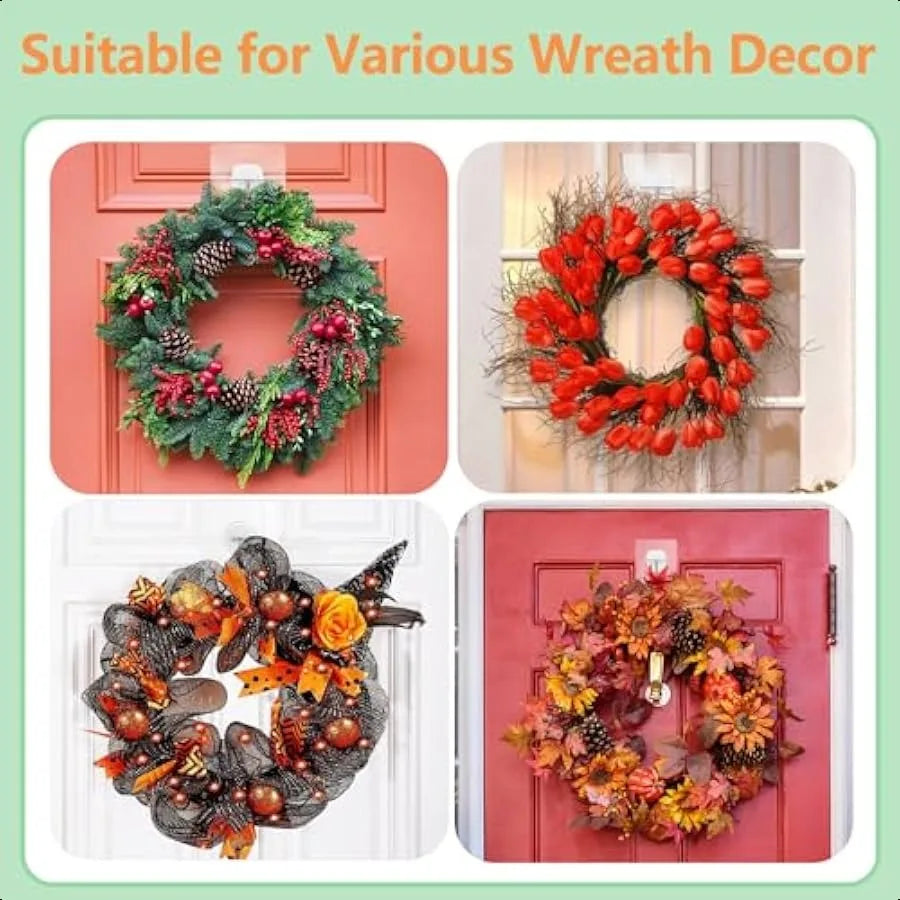 Wreath Hangers for Front DoorLarge Adhesive WallHooksforHangingHeavyDuty 10 Pack Christmas Halloween Decorations Fall WreathDoo