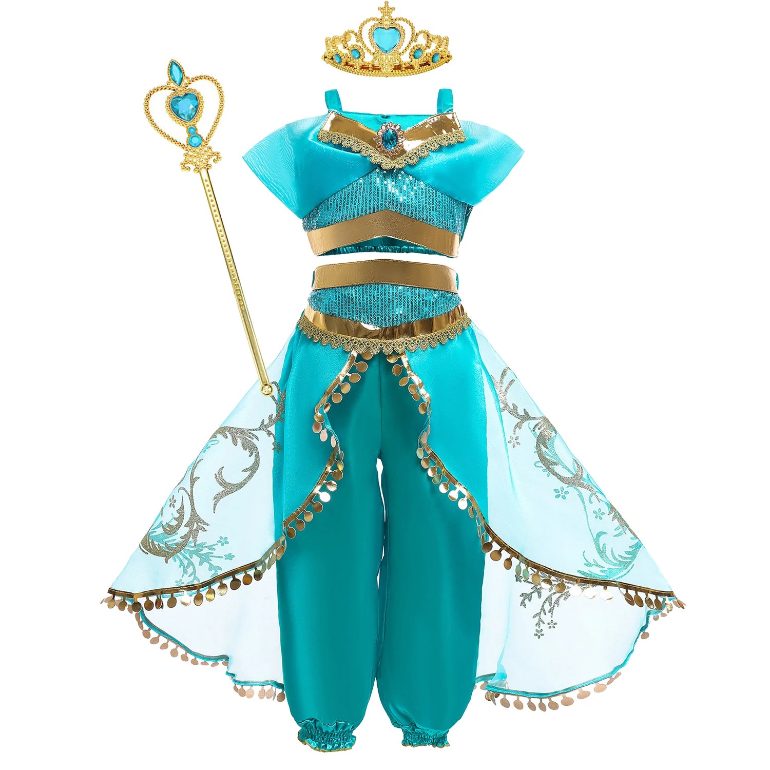 Jasmine Princess Dress for Girls Cosplay Aladdin Magic Lamp Costume Outfit Girls Halloween Kids Birthday Carnival Dance Vestidos