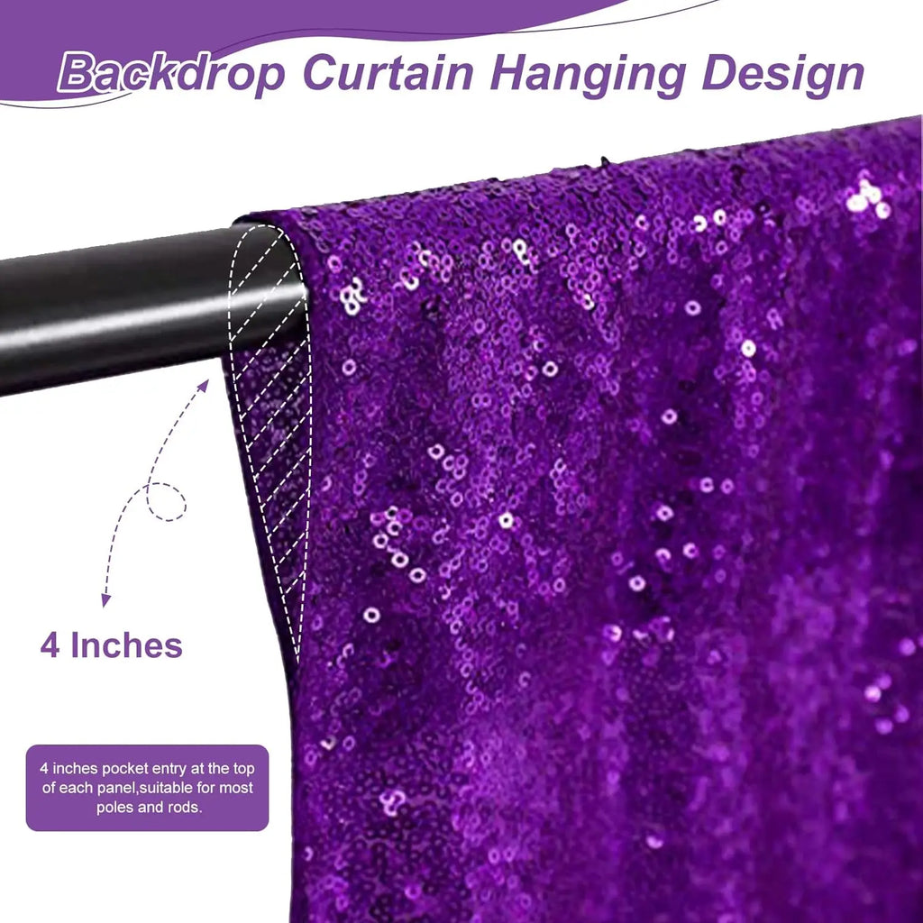 Purple Party Sequin Backdrop Curtain: Glitter 2 Pcs-4ftx8ft Photo Backdrop Curtains - Halloween Holiday Birthday Festival Decor