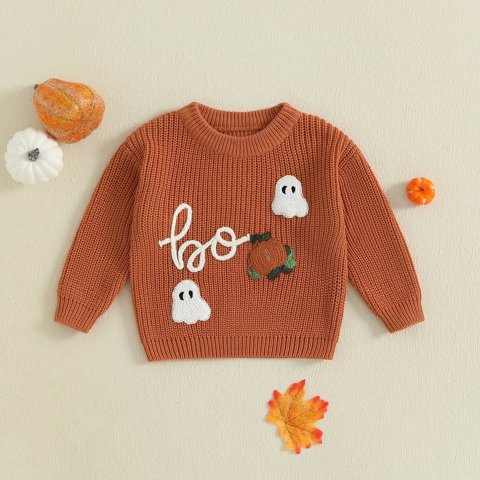Cute Pumpkin Patch Knit Sweater Cozy Long Sleeve Crew Neck Halloween Pullover for Baby Boys and Girls Warm Infant Clothing